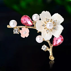 New Rhinestone Large Plum Blossom Branch Pins for Women Unisex Pearl Plant Brooches Event Party Decoration Clothes Accessories