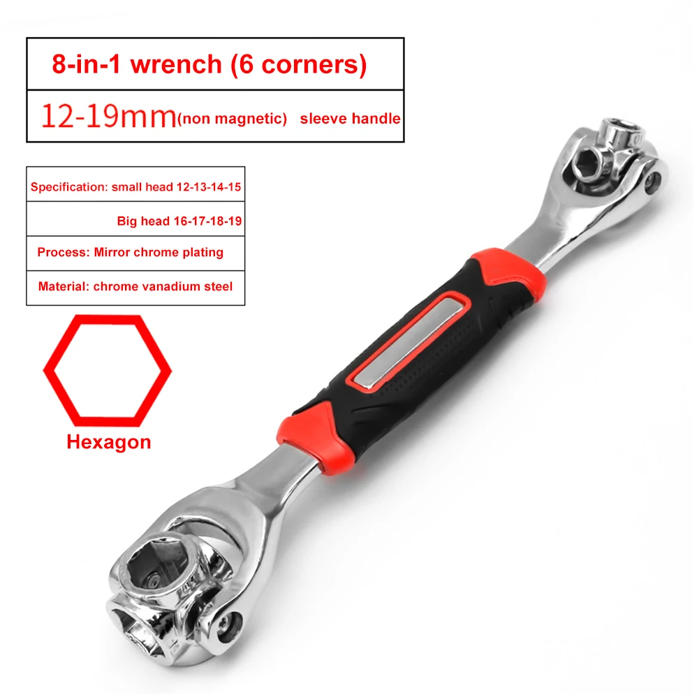 52in1 Double Head Wrench Socket Wrench Rotary Spanner Work 360 Degree Rotation Spanner Universal Furniture Car Repair Hand Tool