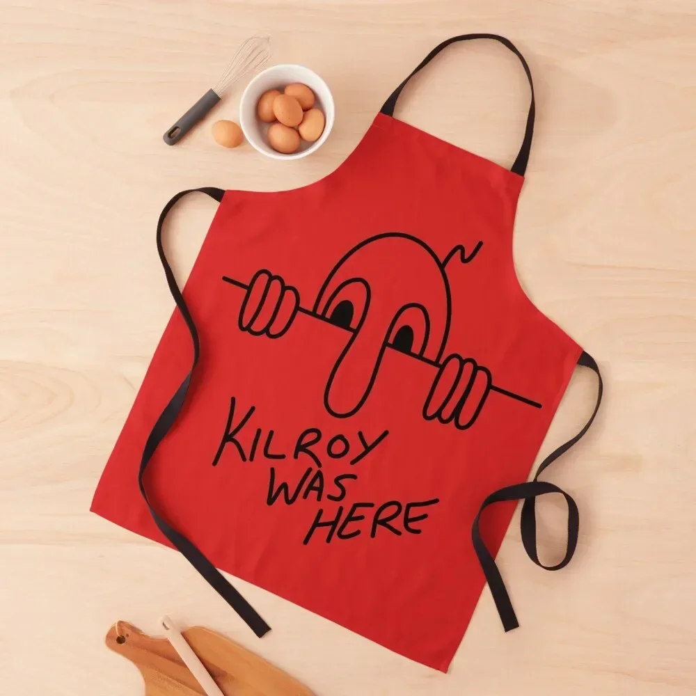 Kilroy Was Here (black letters - red background) Apron Kitchen Items For Home Kitchen New 2022 Year Chef jacket men Apron