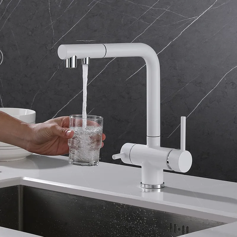 White Drinking Water Purifier Tap Pull Out Kitchen Filter Faucet For Water Filtration System