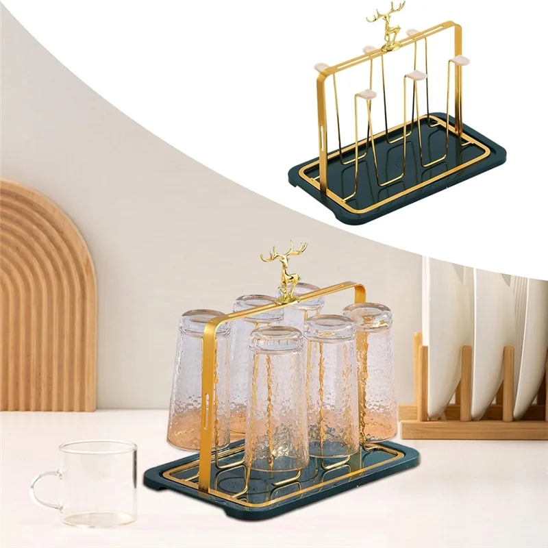 ABZV-Designs Functional Drainage Drainer Stand,Glass Cup Holder Dining Room Organization Gold