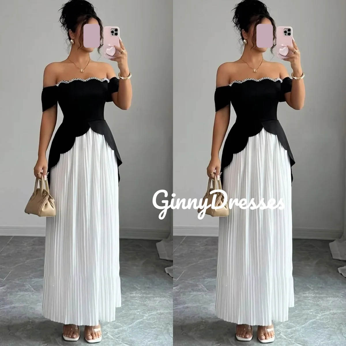 

Wedding Party Dress Customize Column Off-The-Shoulder Floor-Length Ruffle Elegant Party Dresses For Women Zipper Up Short Sleeve
