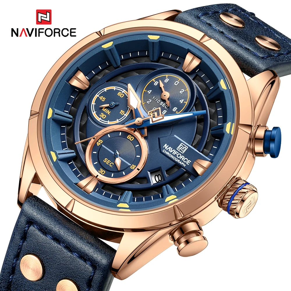 NAVIFORCE Luxury Man Watch High Quality Waterproof Chronograph Luminous Men\'s Wristwatch Leather Men Quartz Watches Casual Clock