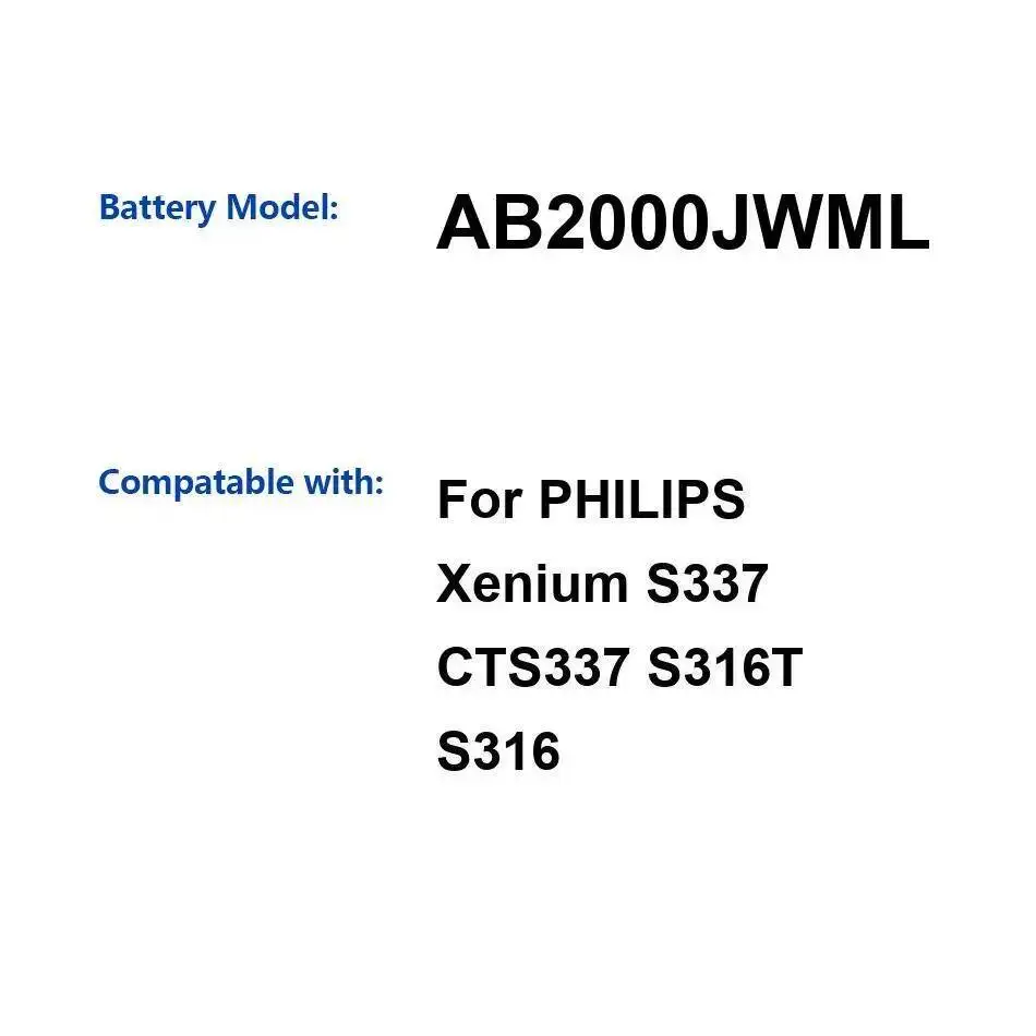 Аккумулятор мобильного телефона AB2000JWML, замена премиум-класса для Philips Xenium S337 CTS337 S316T S316 2000 мАч Аккумулятор мобильного телефона AB2000JWML, замена премиум-класса для Philips Xenium S337 CTS337 S316T S316 2000 мАч