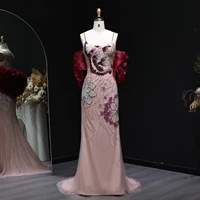 Sharon Said Luxury Pink Floral Beaded Evening Dress with Burgundy Shawl Cape Elegant Party Dress for Women SS515 Customized - Image 2