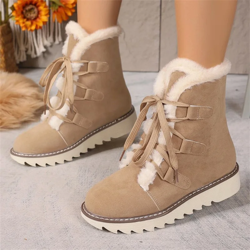 

Women's Snow Boots Fashion High Top Cotton Shoes Plush Warm Winter Boots Lace Up Ankle Boots for Women Platform Boot Botas Mujer