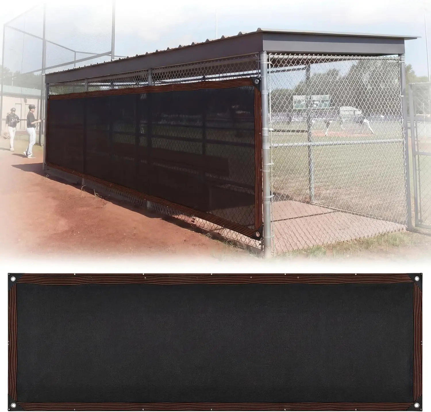 

19.3 x 6.5 FT Dugout Shade Cover for Baseball & Softball, Heavy Duty Chain Link Fence Sun Shade Cloth with Premium Ball Bunge