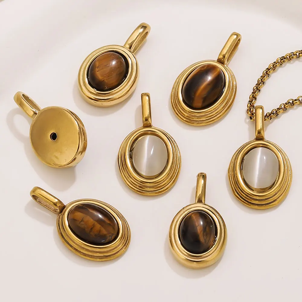 

3PCS Tiger's Eye Natural Stone Stainless Steel Charms Gold Plated Pendant Accessories DIY bracelets earring connectors Wholesale