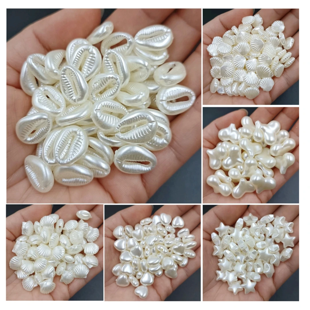 5pcs/20pcs White Imitation Pearl Star Pendant Acrylic Shell Heart Beads For DIY Bracelet Necklace Jewelry Making