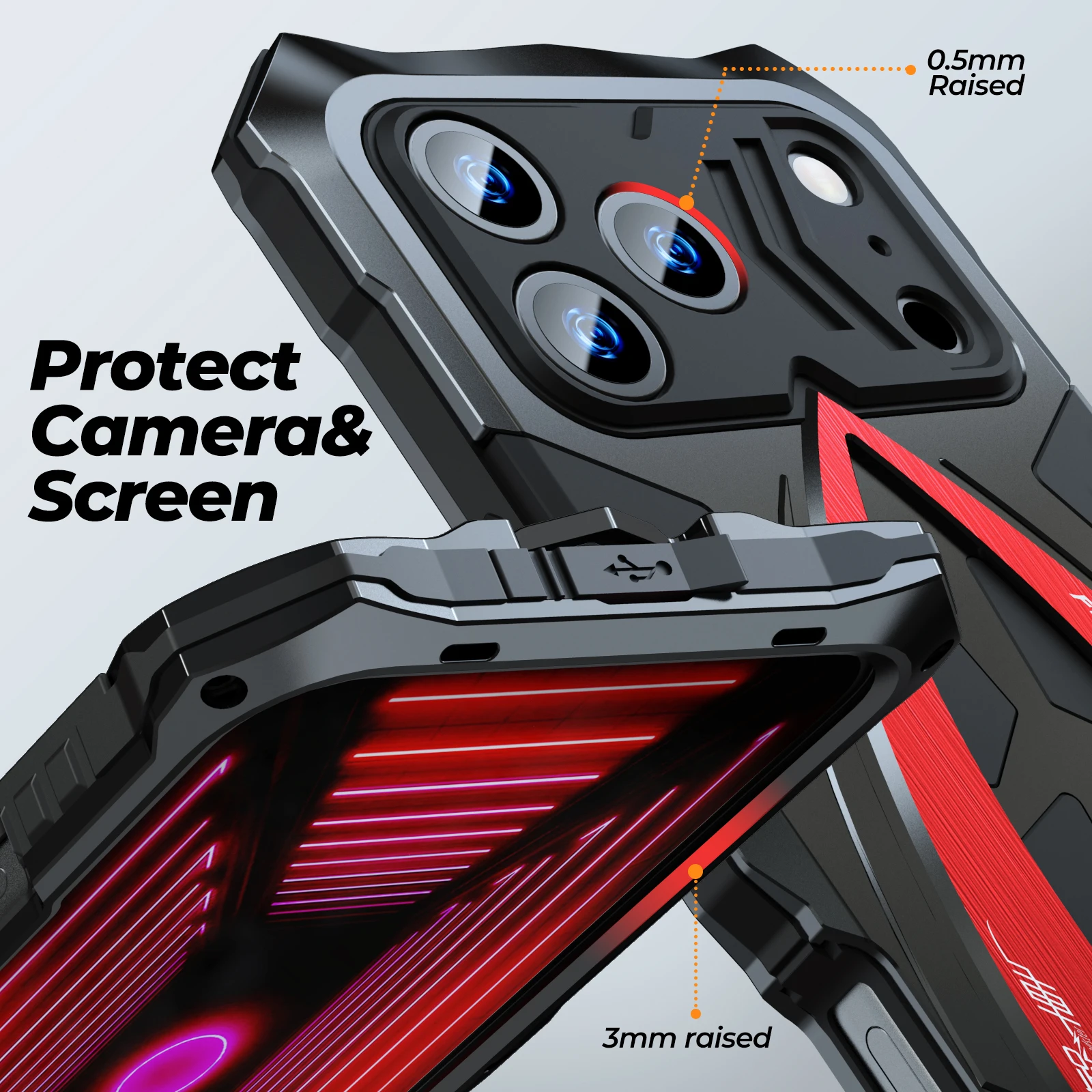 Luxury Heavy-Duty Mixed Armor Phone Case for iPhone 18 Pro Max 17 16 ProMax Aluminum Metal Frame Rugged Shockproof Back - detail 7