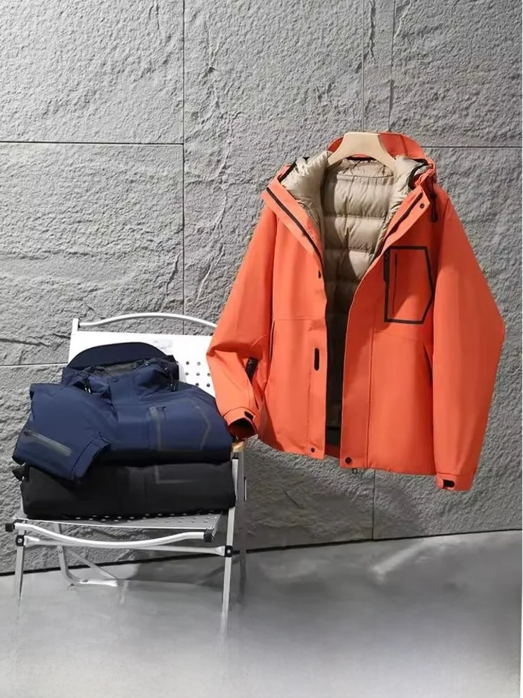 

Tee-in-One Sl Heat-sed 90 down Men's down Jaet Windproof Snowproof Polyester Fabric Casual Sle Zipper Closure