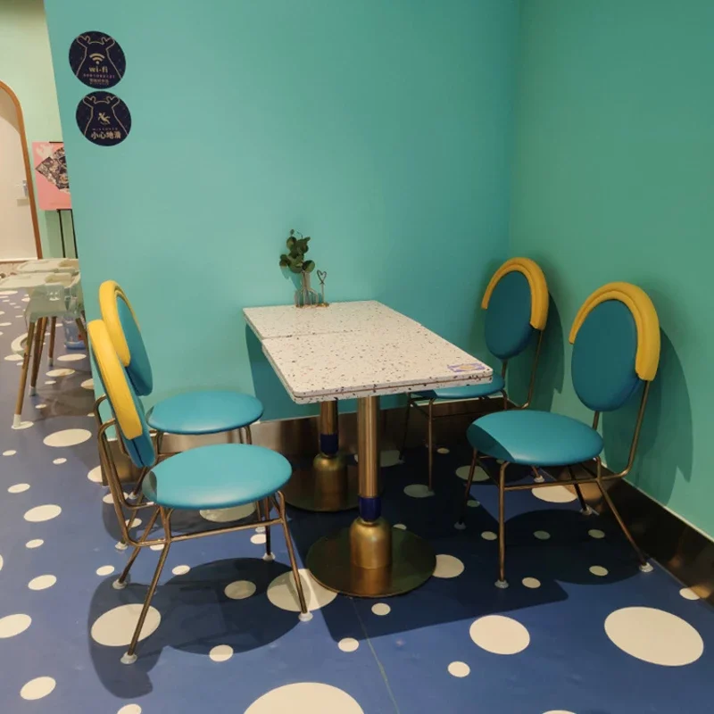park parent-child restaurant matching furniture, stainless steel rainbow chair, terrazzo dining table cafe tables and chairs