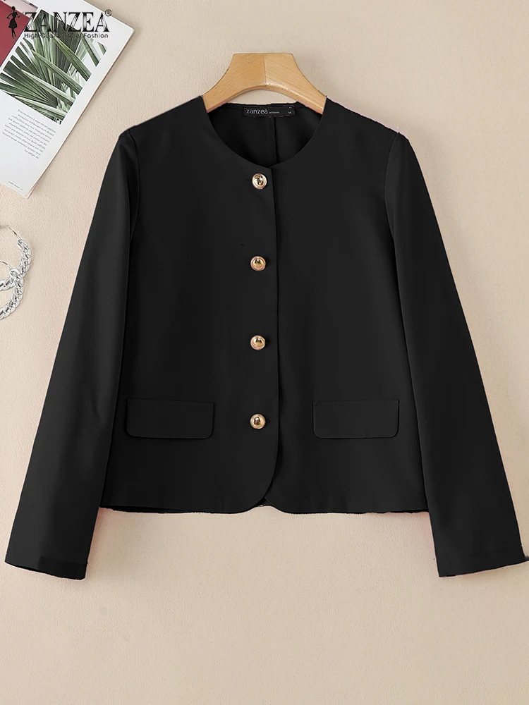 

Весенний однотонный рабочий пиджак, костюмы, тонкие пальто ZANZEA, модный женский пиджак, повседневная офисная женская верхняя одежда, куртки с длинными рукавами и круглым вырезом