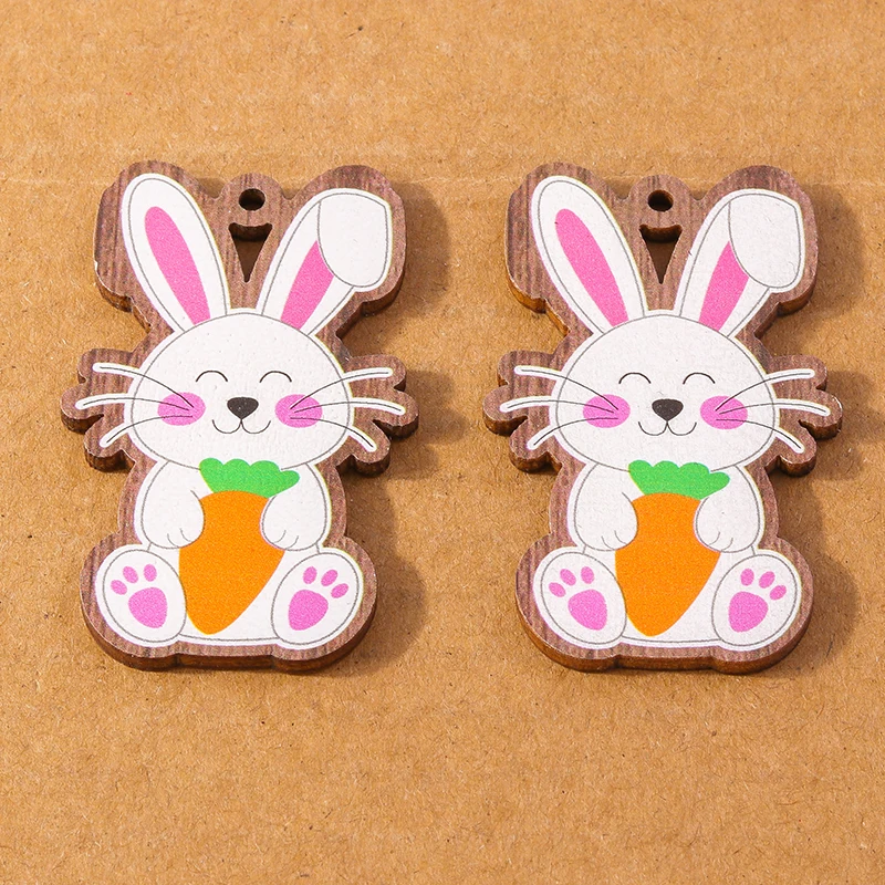 10 pcs Wooden Easter Egg Bunny Pendant Charms for Jewelry Making Earrings Necklace DIY Accessories Supplies