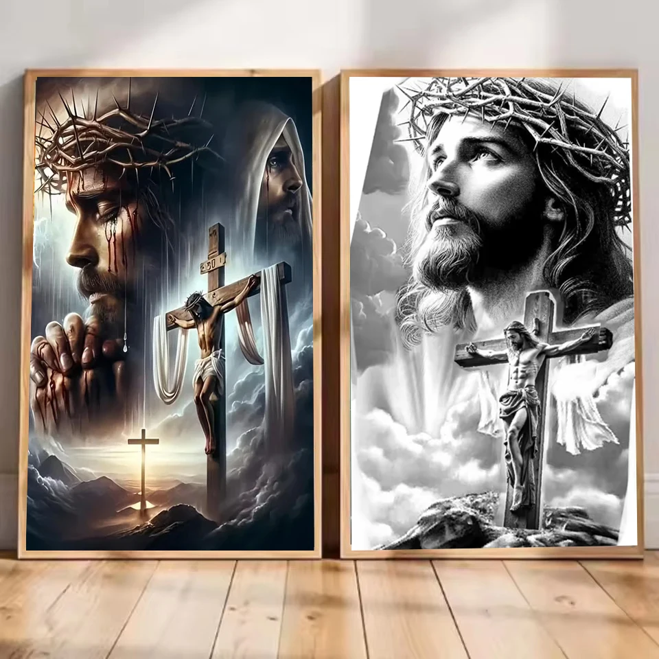 

Religion Figure Diamond Art Kits for Adults Praying Jesus Cross,DIY 5D Diamond Painting Kit Full Square Round Drill Gem Art Dots