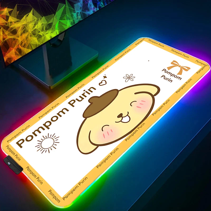 لوحة ماوس كبيرة RGB My Melody مصممة خصيصًا للوحة مفاتيح ألعاب الكمبيوتر XXL لوحة ماوس LED حافة بيضاء بإضاءة خلفية مطاطية #2