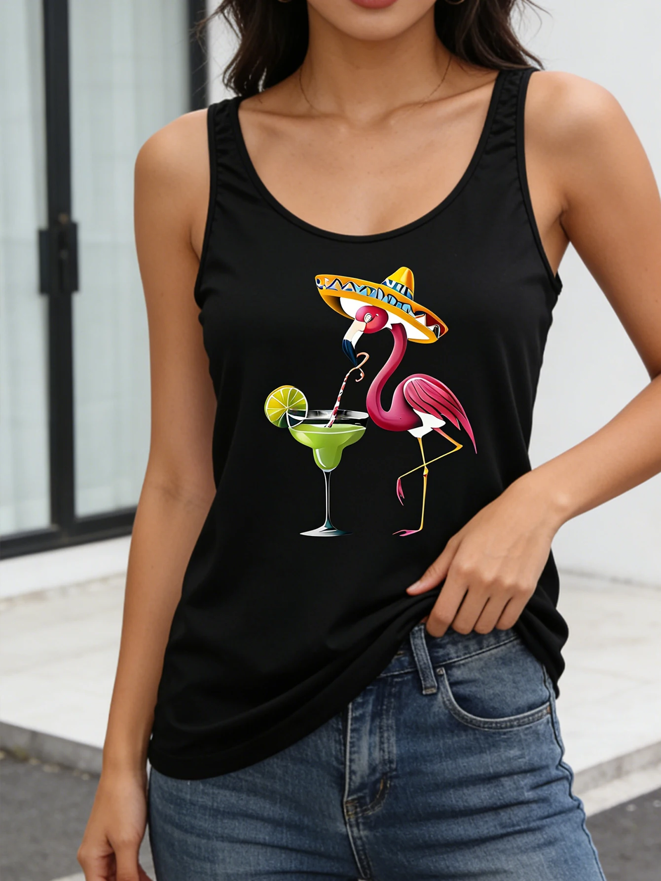 Chaqueta de vuelo a la moda para mujer con estampado de flamencos en la parte delantera, chaqueta de verano fresca con cuello redondo para mujer