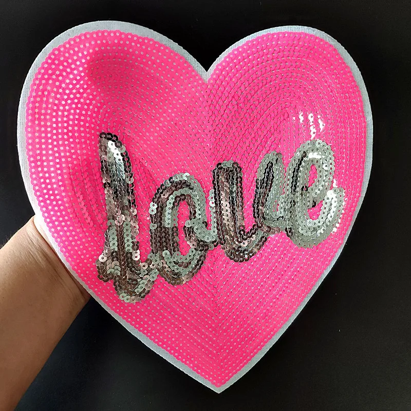 Clothing Women Shirt Top Diy Love Heart Patch Letter Sequins deal with it T-shirt girls Iron on Patches for clothes Stickers