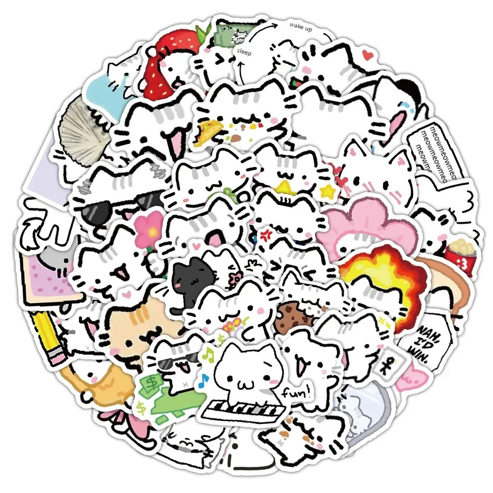 10/30/72 Stück Kawaii Line Basil Katze Graffiti Aufkleber Lustige Cartoon-Sticker Wasserflasche Laptop Handy Wasserdichte Aufkleber Großhandel