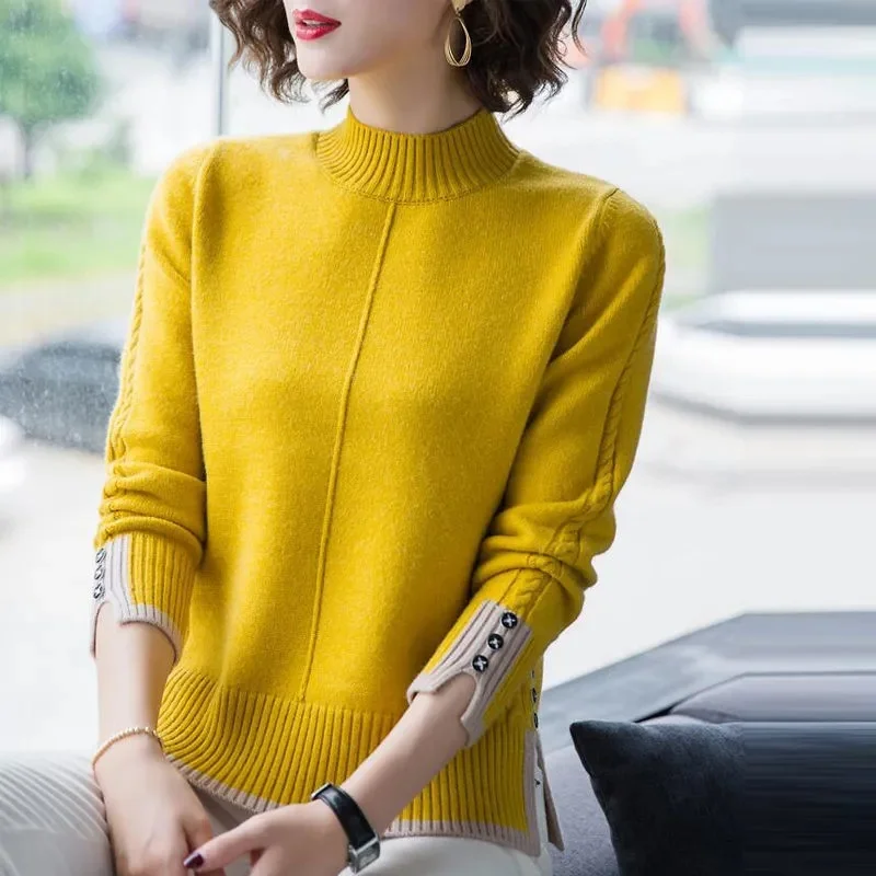 2023 Spring Autumn Sweater Women Stretch Knitted Turtleneck Pullovers Jumper Soft Bottoming Tops Long Sleeve Slim Tight Sweater