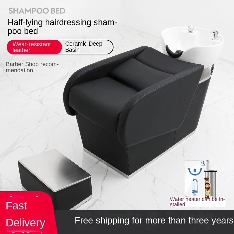 Shampoo Chair Stainless Steel Hair Salon Flushing Bed Simple Half Lying Hair Salon Salon Bed Ceramic Basin