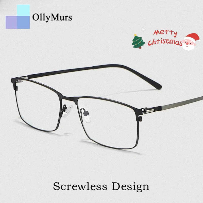 

OLLYMURS ультра легкие квадратные очки из сплава для мужчин безвинтовой дизайн модная оптическая оправа для очков по рецепту P9847 качество