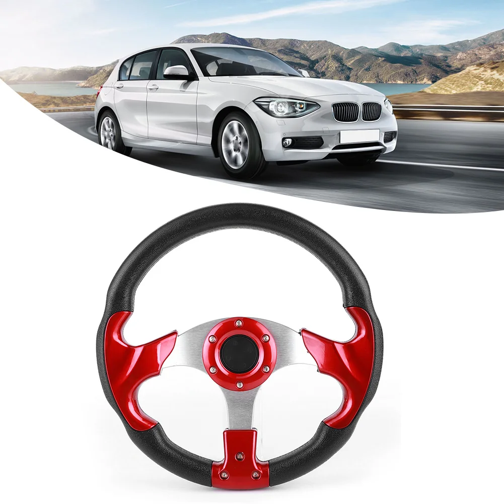 

320mm/12.5in Racing Car Steering Wheel with Horn Button PVC Red Color Modified Part 12.5in Steering Wheel