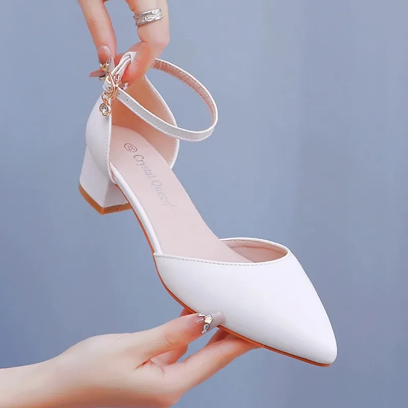 

Summer Sexy High Heels Women Sandals Party Shallow Artificial Leather 10.5CM Square Heel Princess Dress Woman Shoes White