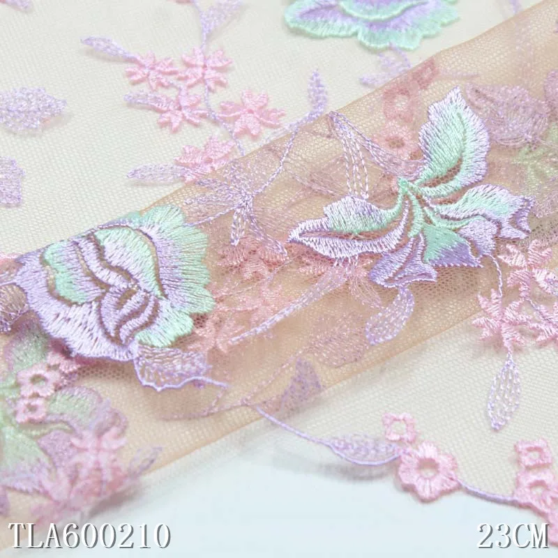 31Yards Colorful Flower Embroidered Tulle Fabric for Needlework Wedding Dress Doll Curtains Sewing Accessories Supplies