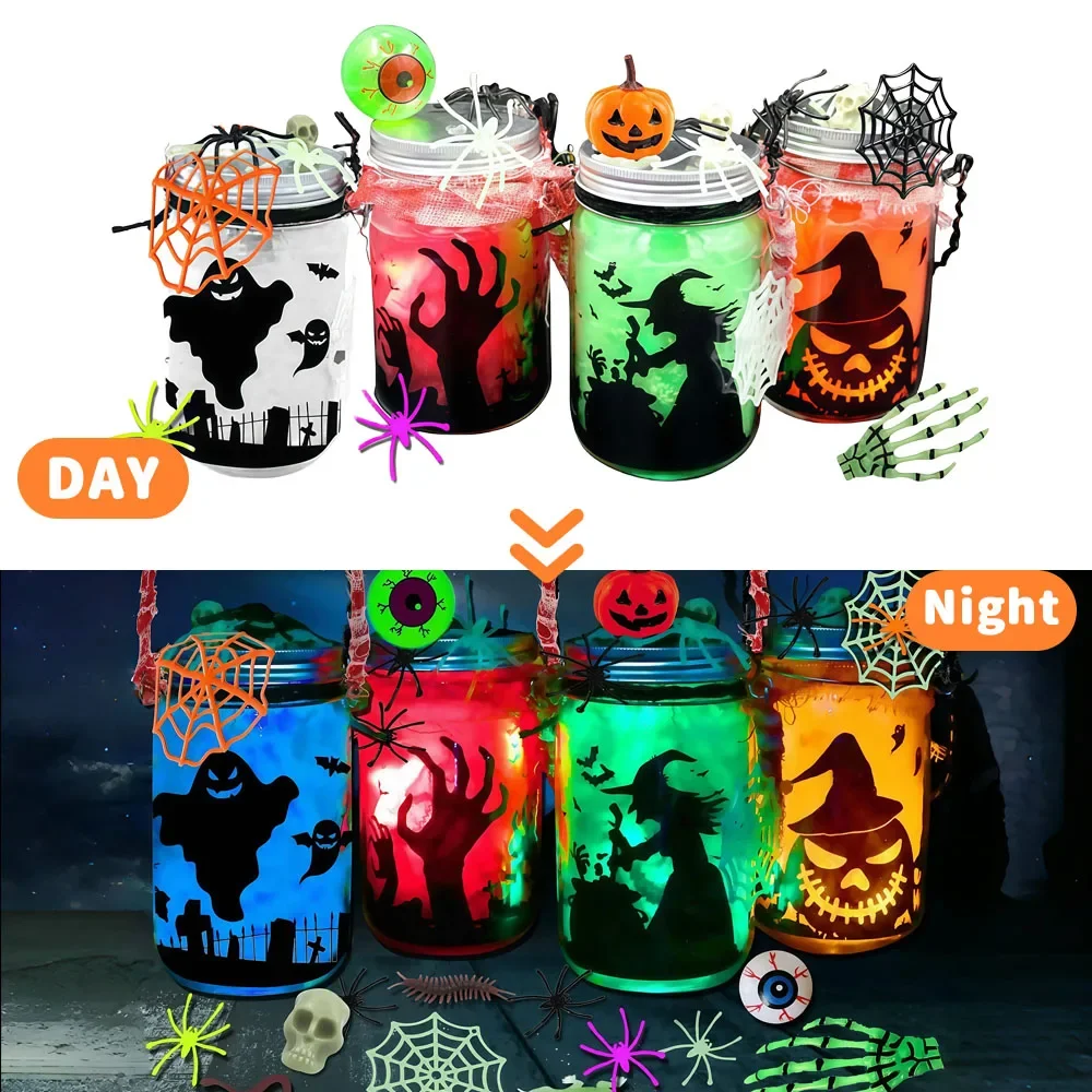 Solar Mason Jar Fairy Light – مجموعة أدوات يدوية LED للأطفال |   ديكور إبداعي للعطلات وهدية للحفلات للهالوين وعيد الميلاد