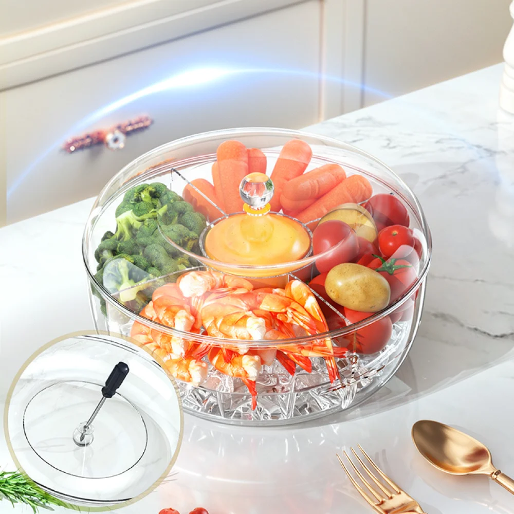 360 Rotating Vegetable Fruit Storage Container Divided Salad Organizer Fridge Fresh Food Saver Kitchen Storage Bin