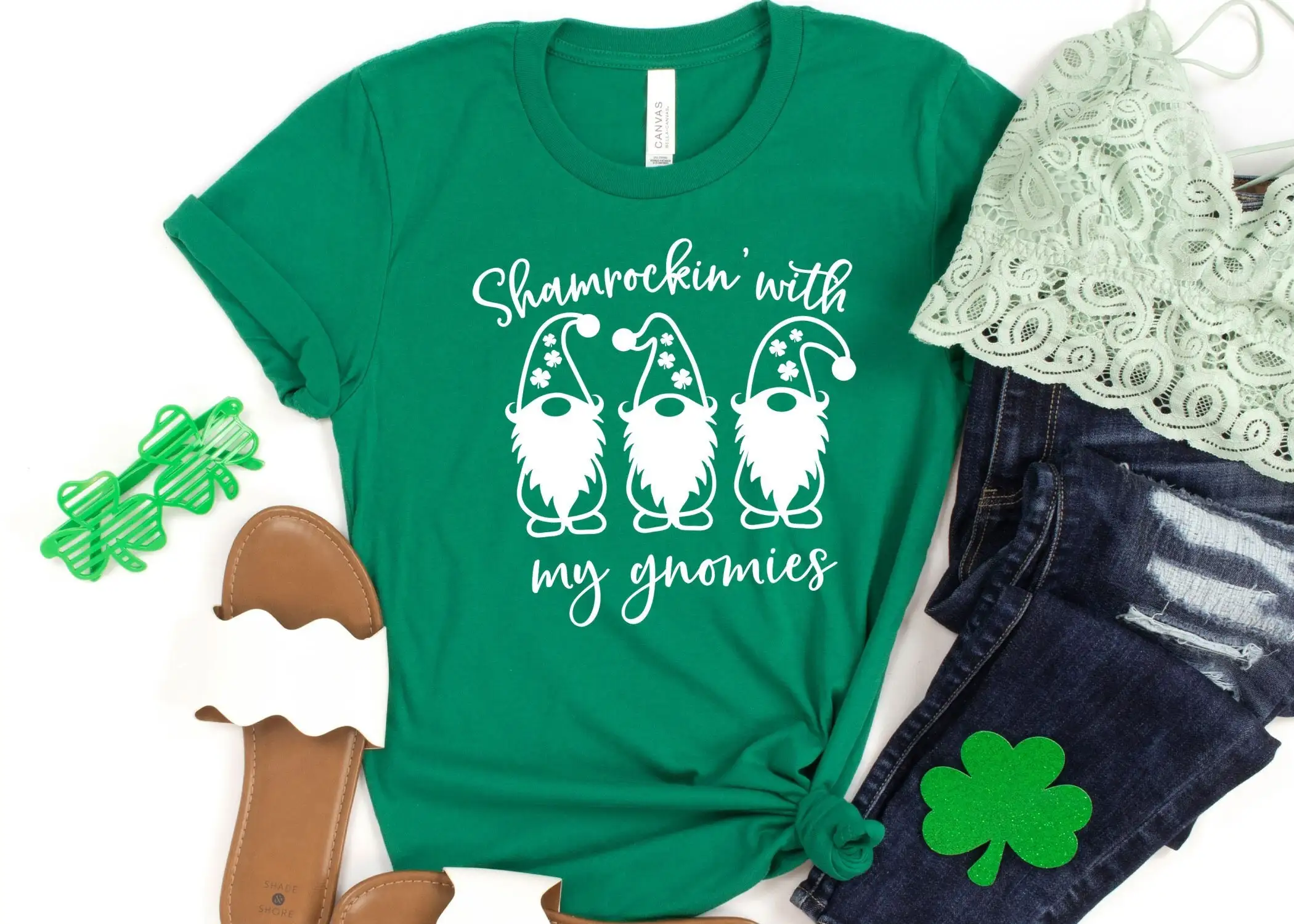 Shamrocking With My Gnomies T Shirt Drinking Lover St Patricks Day Shamrock Holiday Outfit Irish