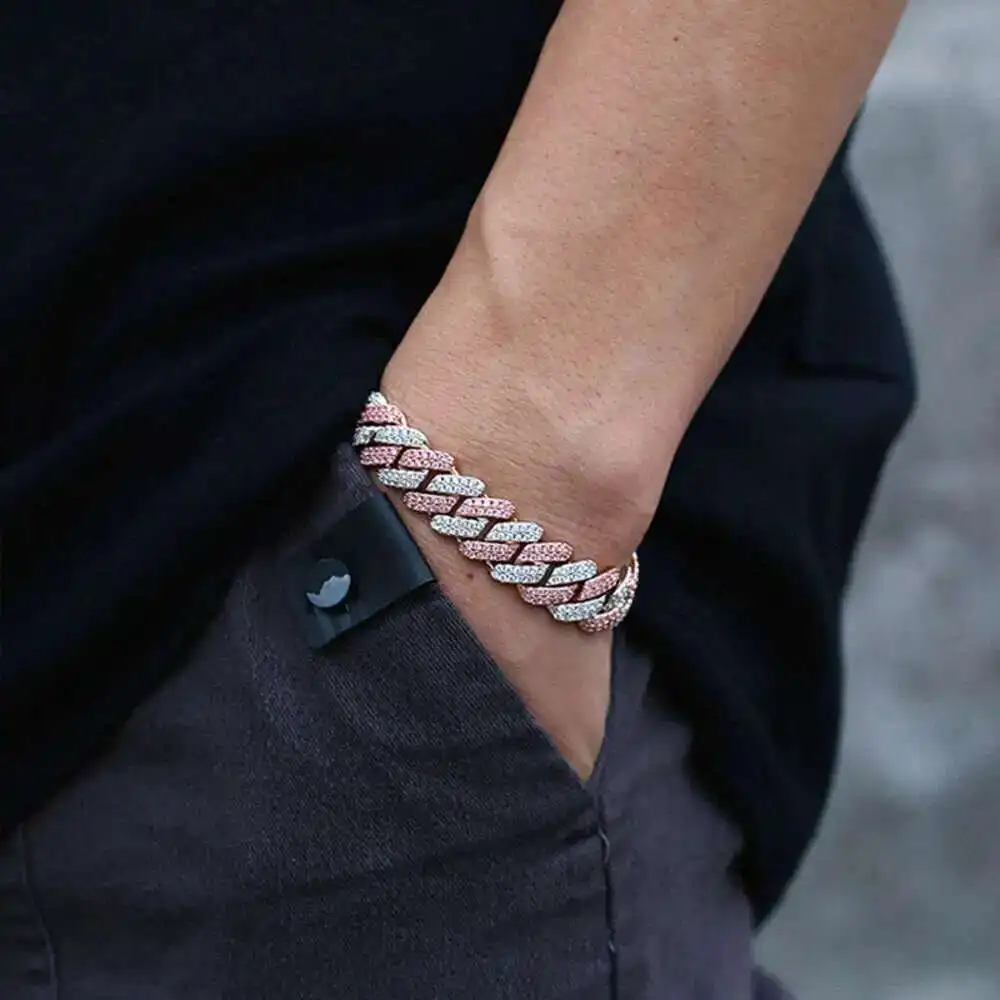

Men Womens Jewelry Bracelets Double Color Pink White Bracelets 925 Sterling Silver Moissanite Diamond Cuban Link Bracelet