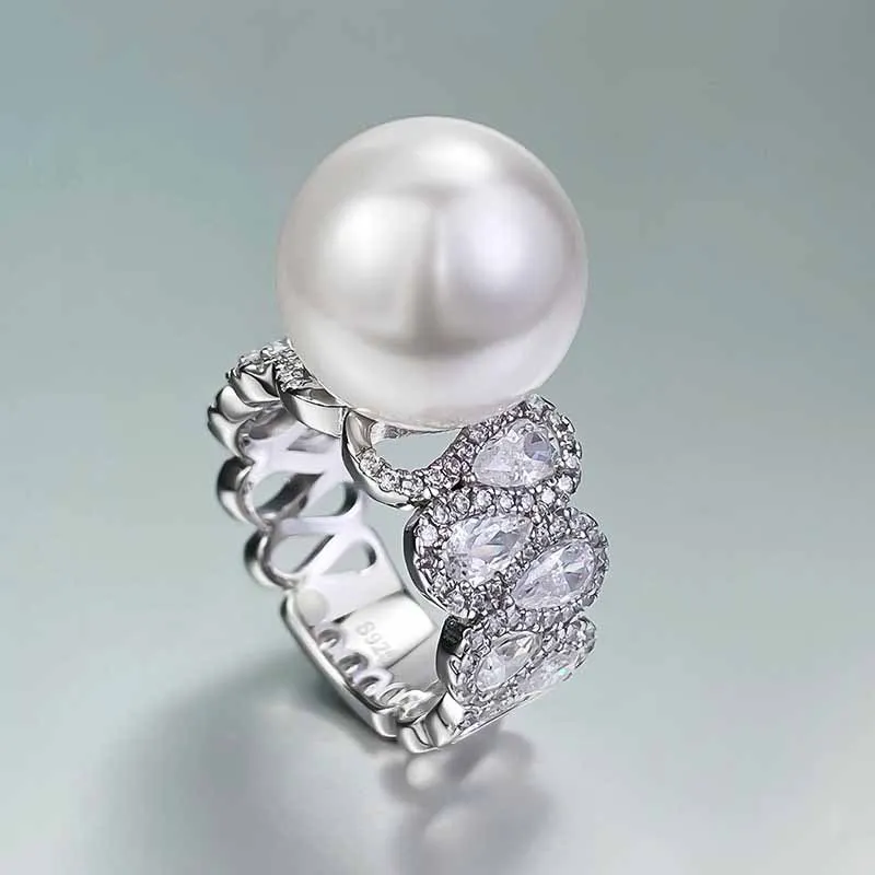 

New 14mm Pearl Ring with Luxurious Inlaid Ring, Fashionable and Versatile, Simple Style, Live Streaming Hot Selling Item