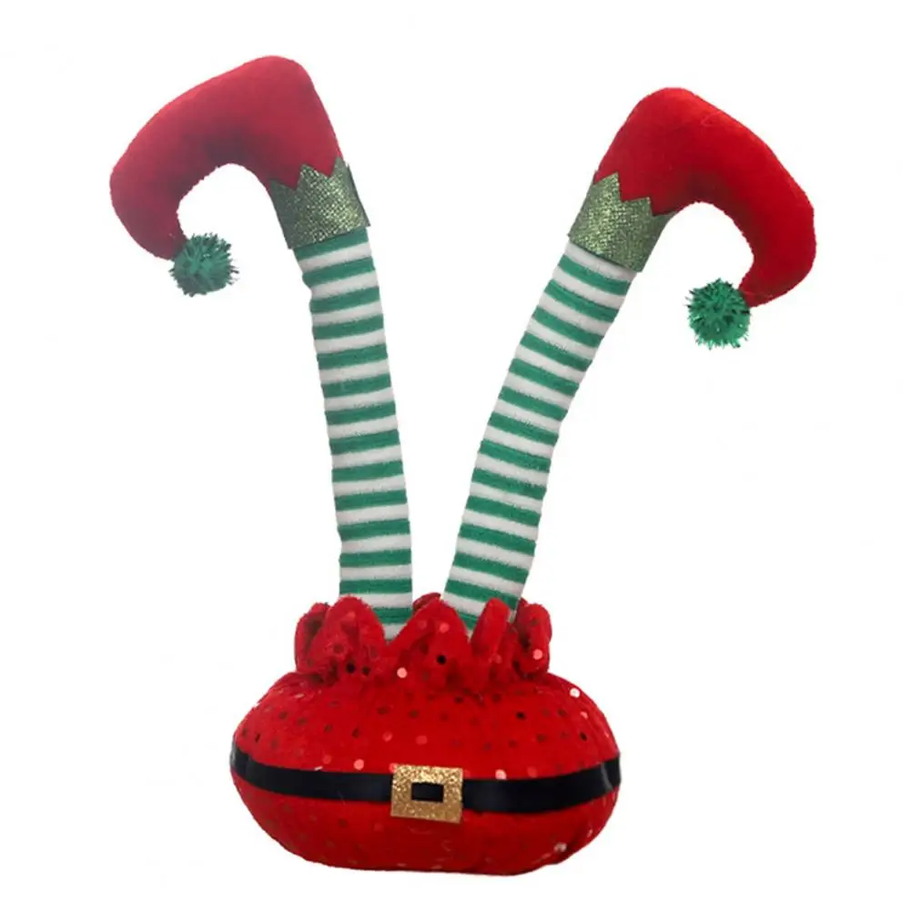 Funny Christmas Elf Leg Decoration Upside-down Stripped Sequins Belted Bendable Desktop Ornament Holiday Party Supplies