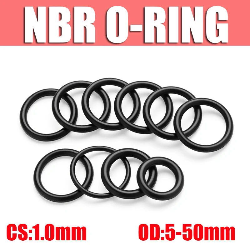 100pcs NBR O Ring Seal Gasket Thickness CS 1mm OD 5~50mm Nitrile Butadiene Rubber Spacer Oil Resistance Washer Round Shape Black