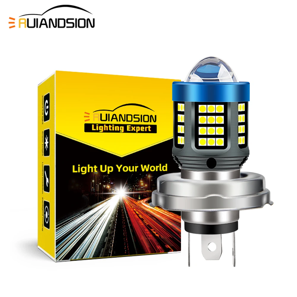 Ruiandsion P45T R2 BA20D LED Bulbs Motorcycle Hi Lo and Fog Lights 30W Halogen Replacement 12-80V 12V 24V 48V White Projector