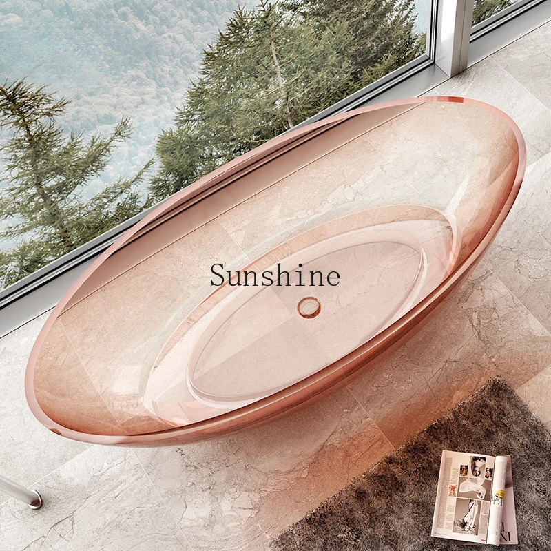 Household thick-edged color crystal resin oval double freestanding bathtub