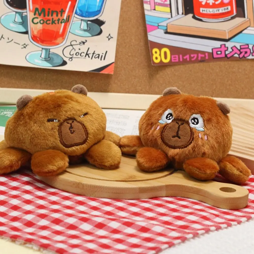 Doppelseitiger Capybara-Schlüsselanhänger aus PP-Baumwolle, umgedrehter Capybara-Schlüsselanhänger, Cosplay, flauschiger Cartoon-Capybara-Anhänger