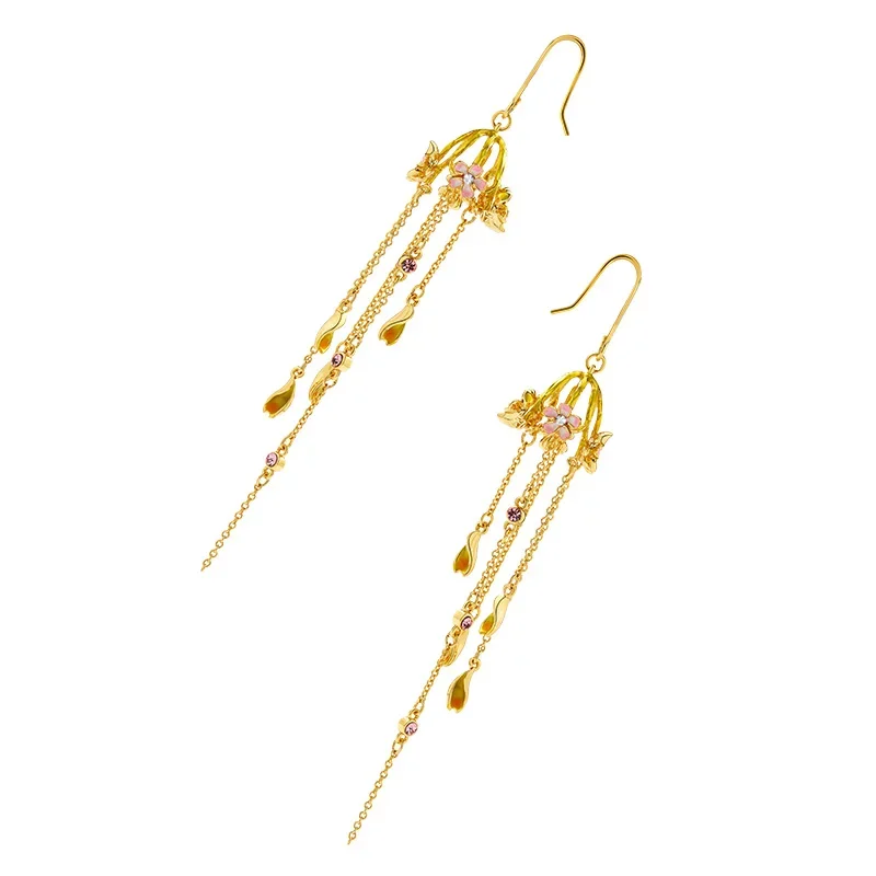 

Elegant Cherry Blossoms Flower Earrings For Women Sweet Light Long Tassel Drop Earring Girls Party Wedding Jewelry