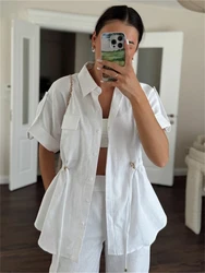 Streetwear 2 Piece Sets Women Outfit Summer Clothes Women 2025 Short Sleeve Shirt Top Pant Sets Safari Style Two Piece Woman Set