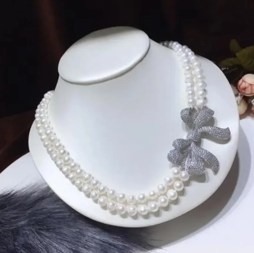 Weiße Akoya natürliche Süßwasserperle Schmetterling Kristall Zirkon Anhänger Halskette