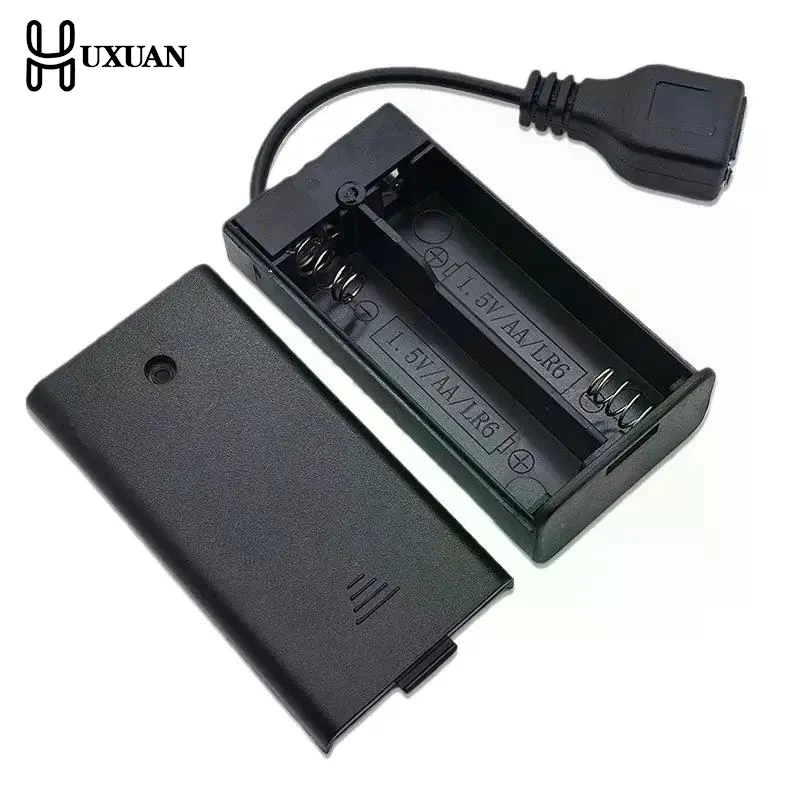 

1 шт. DC 5,5X2,1 мм вилка AA 2X слот держатель для батарей чехол 3 В AA батарейный отсек с переключателем и крышкой DIY аксессуары