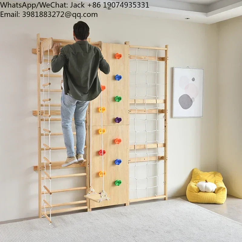 Indoor Playground Gymnastic Wall Gym Kids Wooden Swedish Ladder Set with Slide