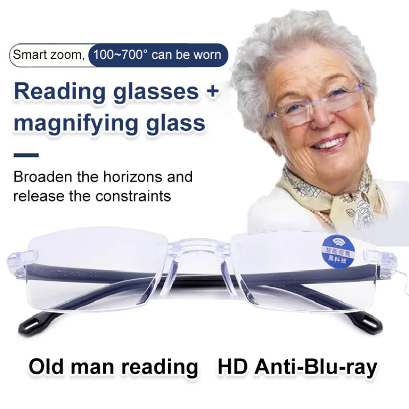 Cut edge automatic zoom antiradiation far/near old light reading glasses Autozoom reading glasses