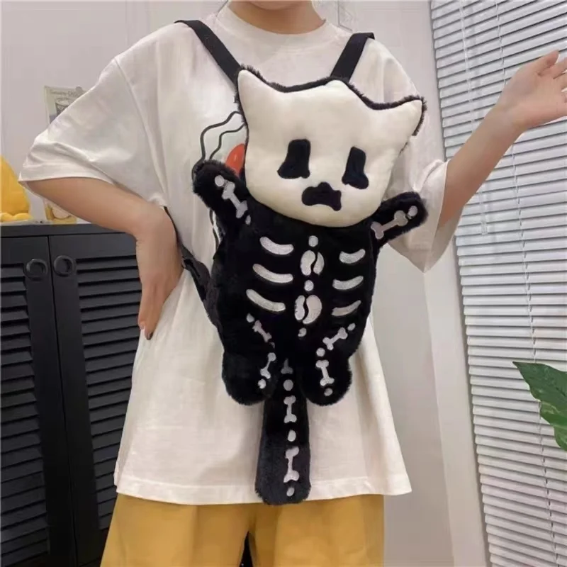 Y2k Skull Plush Backpack Cute Gothic Skeleton Toy Backpack Goth Doll Cartoon Anime Bag Travel Knapsack Birthday Halloween Gifts