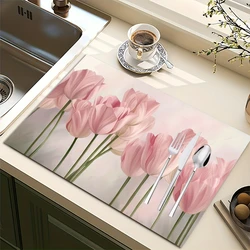 Super Absorbent Silicone Drain Mat with Flower Pattern Moisture-Proof Drying Pad for Tableware Cups Bottles Kitchen Accessory