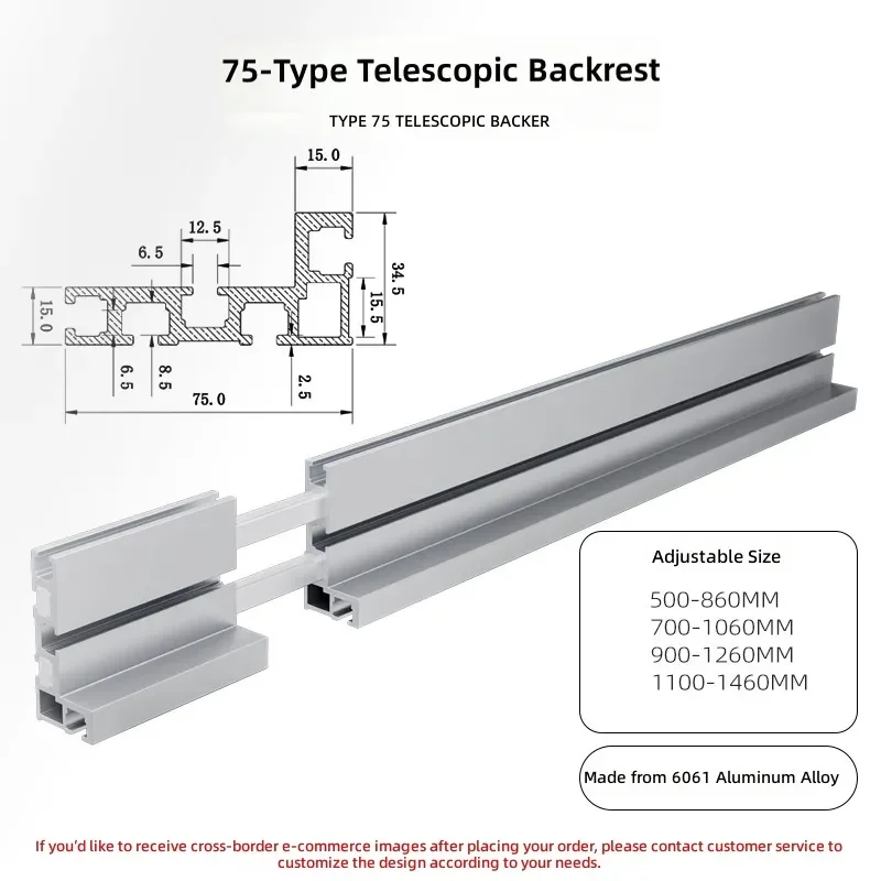 75-type-adjustable-telescopic-backer-woodworking-miter-gauge-push-handle-aluminum-alloy-profile-table-saw-band-saw-universal