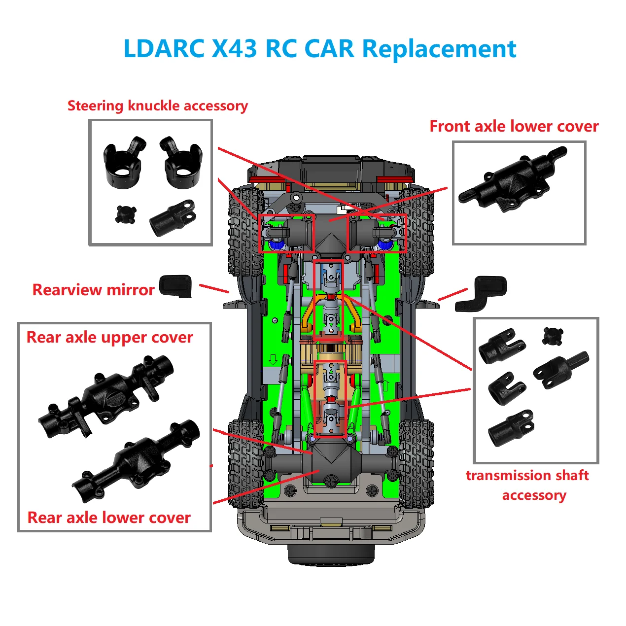 RC Car Plastic Steering Knuckle Transmission Drive Shaft Axle Cove Repair Accessories Kit Parts for LDARC X43 off Road
