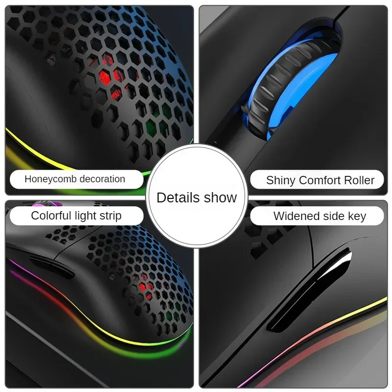 Ziyoulang M1 Honeycomb Hollowout Gaming Lightweight Mouse RGB6400 DPI Human Physics Wired Mouse Laptop Gamer Akcesoria